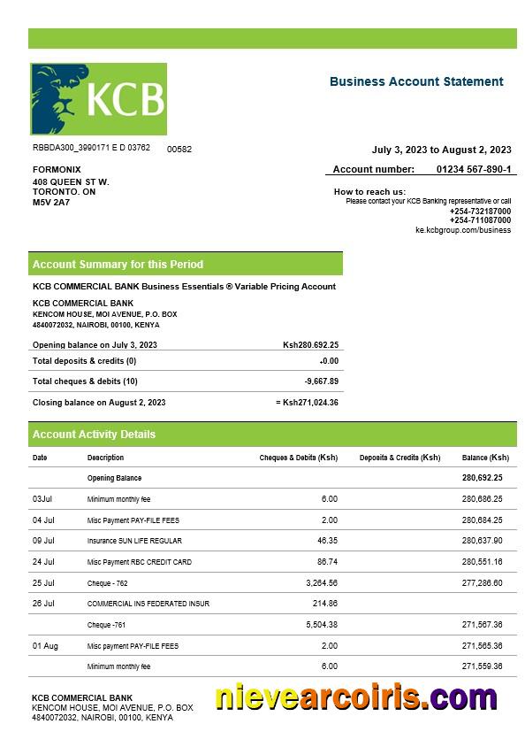 Kenya Commercial Bnak firm account statement